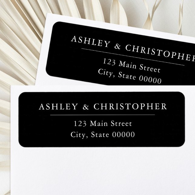 Étiquette Adresse de retour de mariage élégante noire simple (Créateur téléchargé)