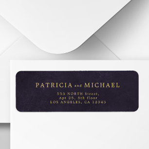 Étiquette Adresse de retour de mariage élégante or violet