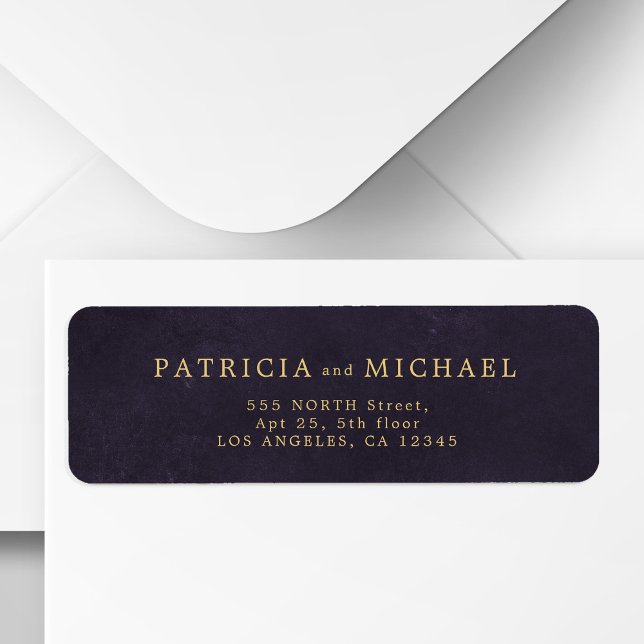 Étiquette Adresse de retour de mariage élégante or violet (Créateur téléchargé)