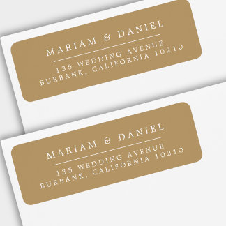 Étiquette Adresse de retour de mariage élégante simple en or