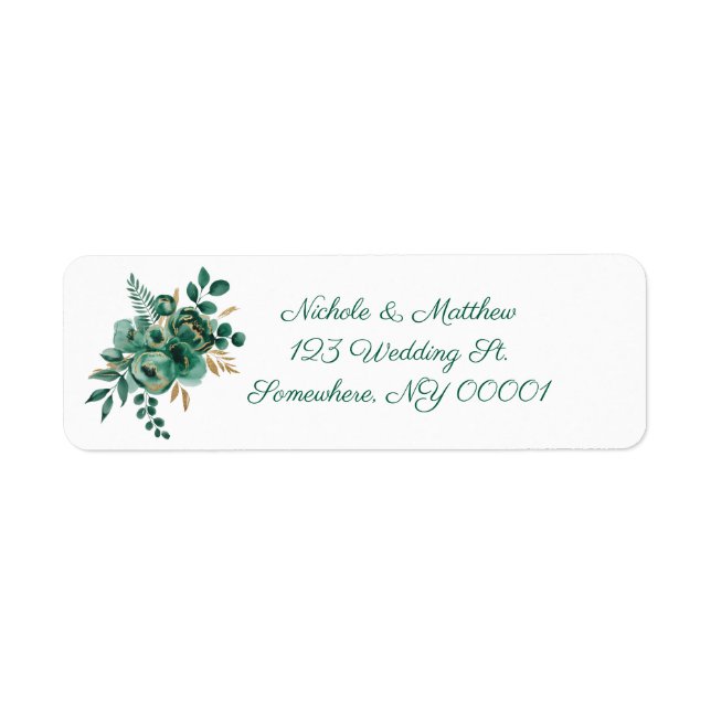 Étiquette Adresse de retour de mariage Émeraude et Or (Devant)