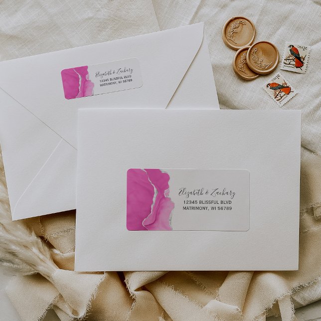 Étiquette Adresse de retour de mariage en argent et agate ro (Créateur téléchargé)