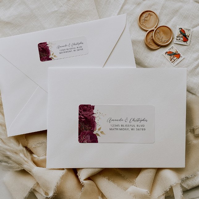 Étiquette Adresse de retour de mariage en écriture florale o (Créateur téléchargé)