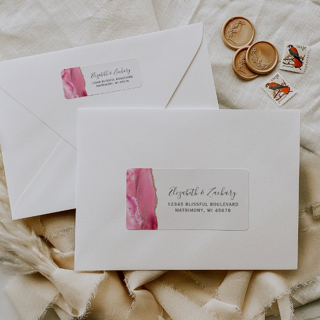 Étiquette Adresse de retour de mariage en or rose et agate m (Créateur téléchargé)