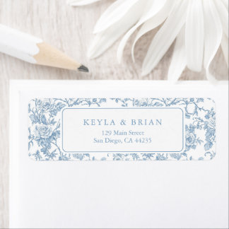 Étiquette Adresse de retour de mariage en toile florale bleu