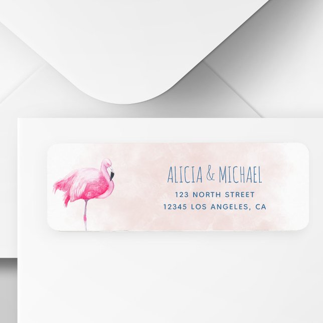 Étiquette Adresse de retour de mariage flamant rose tropical (Créateur téléchargé)