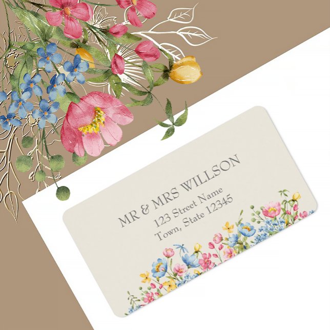 Étiquette Adresse de Retour de Mariage Fleur Sauvage Boho (Créateur téléchargé)