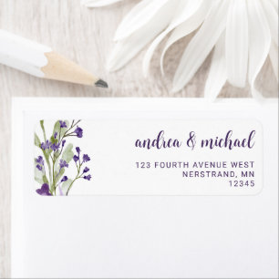 Étiquette Adresse de Retour de Mariage Fleur Sauvage Violett