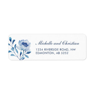 Étiquette Adresse de Retour de Mariage Floral Aquarelle Bleu