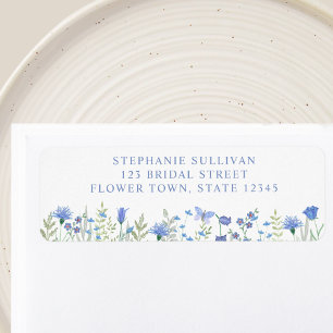 Étiquette Adresse de retour de mariage floral bleu