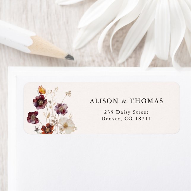 Étiquette Adresse de retour de mariage florale Boho automnal (En situation)