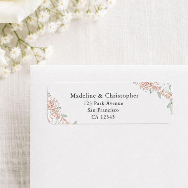 Étiquette Adresse de retour de mariage florale rose minimali (Créateur téléchargé)