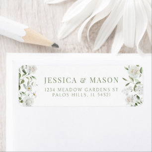 Étiquette Adresse de Retour de Mariage Florale Verte Blanche
