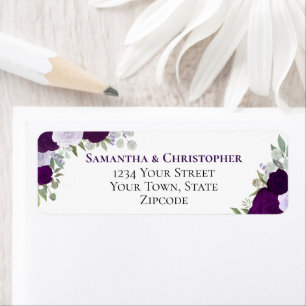 Étiquette Adresse de Retour de Mariage Florale Violette Élég