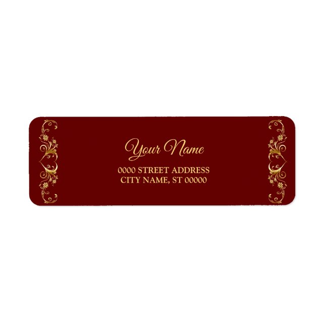 Étiquette Adresse de retour de mariage géométrique doré roug (Devant)