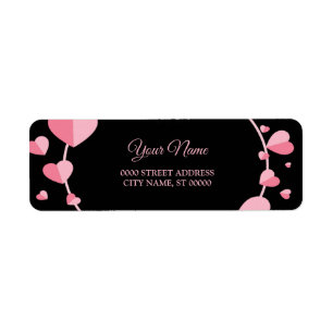 Étiquette Adresse de retour de mariage géométrique noir cœur