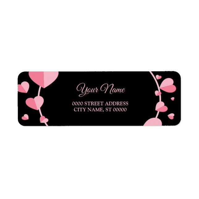 Étiquette Adresse de retour de mariage géométrique noir cœur (Devant)