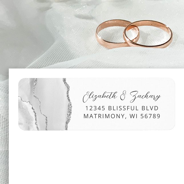 Étiquette Adresse de retour de mariage gris argenté Agate (Créateur téléchargé)