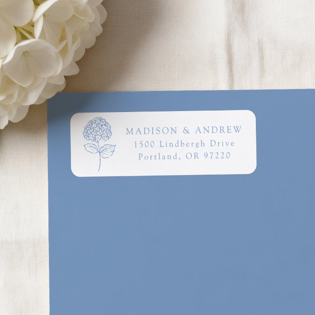 Étiquette Adresse de Retour de Mariage Hydrangea Bleu Classi (Créateur téléchargé)
