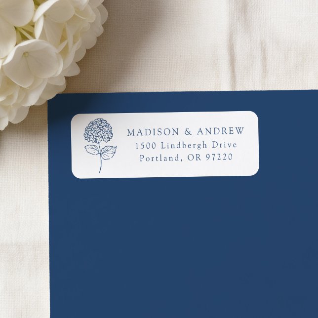 Étiquette Adresse de Retour de Mariage Hydrangea Navy Classi (Créateur téléchargé)