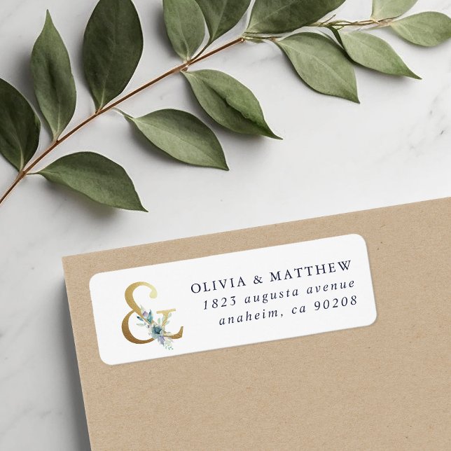 Étiquette Adresse de Retour de Mariage Luxe Floral Esperluet (Créateur téléchargé)