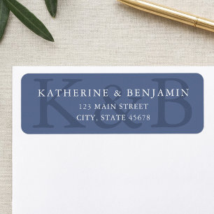 Étiquette Adresse de retour de mariage minimaliste bleue mod