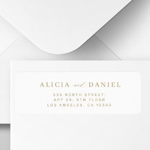 Étiquette Adresse de retour de mariage minimaliste or blanc