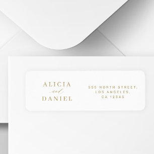 Étiquette Adresse de retour de mariage minimaliste or blanc