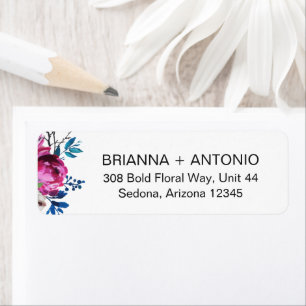 Étiquette Adresse de retour de mariage moderne florale rose