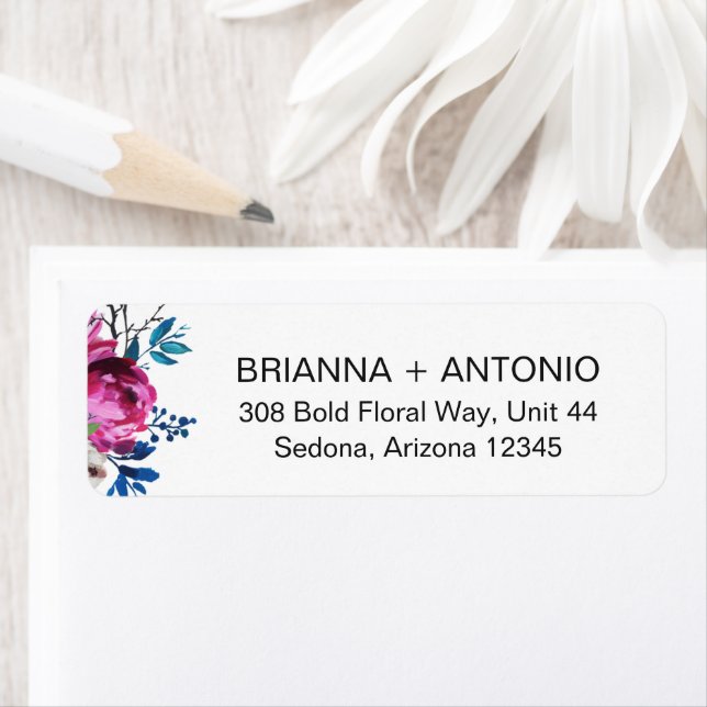 Étiquette Adresse de retour de mariage moderne florale rose  (En situation)