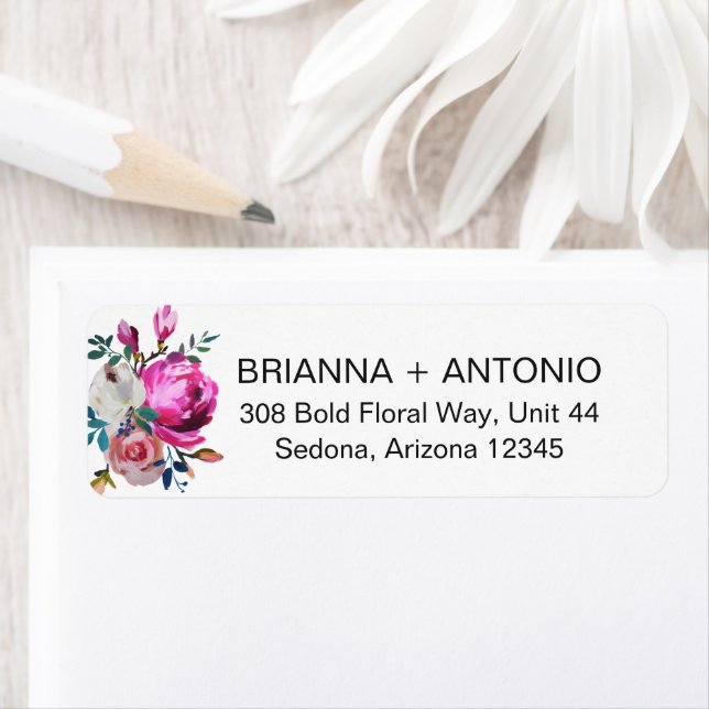 Étiquette Adresse de retour de mariage moderne florale rose  (En situation)