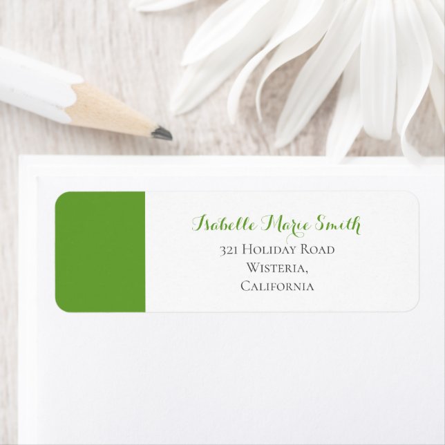 Étiquette Adresse de retour de mariage moderne vert et blanc (En situation)