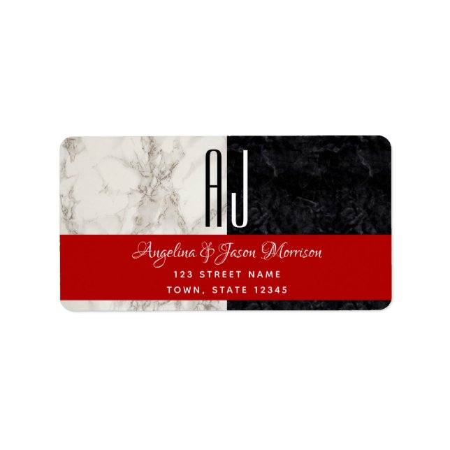 Étiquette Adresse de retour de mariage noir et blanc (Devant)