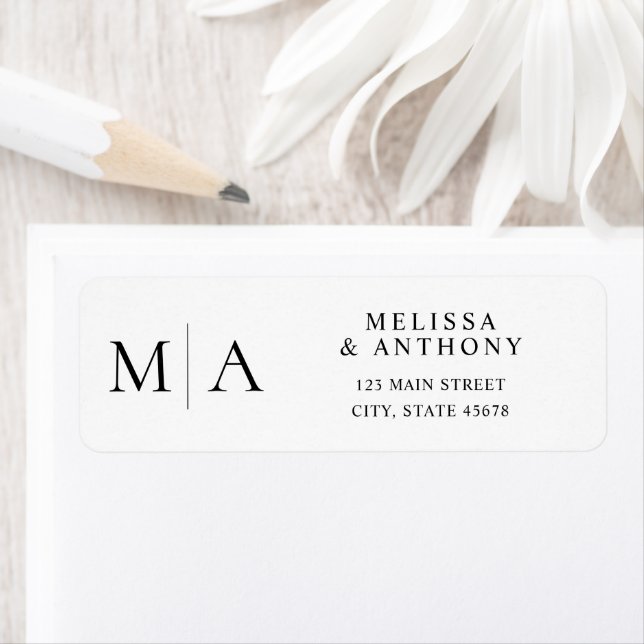 Étiquette Adresse de retour de mariage noir et blanc moderne (En situation)