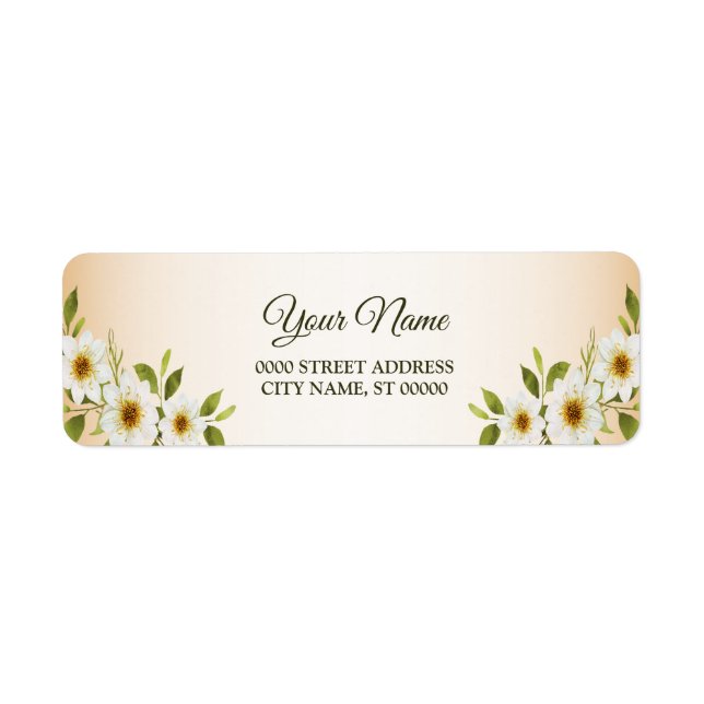 Étiquette Adresse de retour de mariage or blanc floral pêche (Devant)