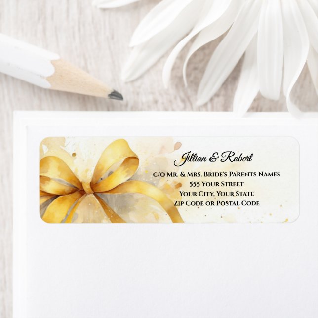 Étiquette Adresse de Retour de Mariage Or Élégant (En situation)