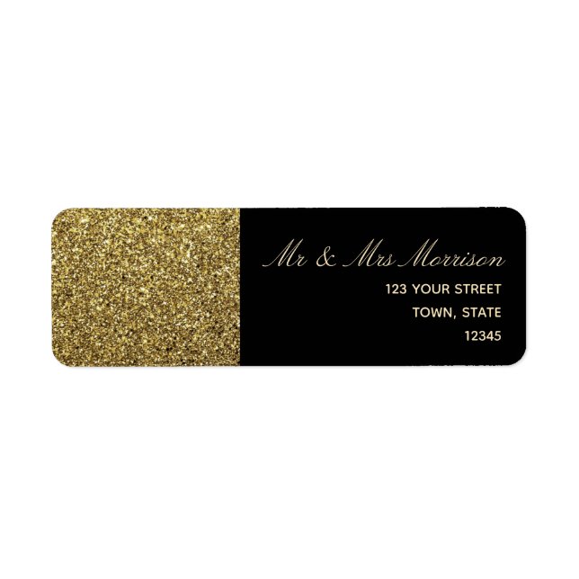 Étiquette Adresse de retour de mariage or et noir (Devant)