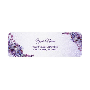 Étiquette Adresse de retour de mariage pailletée florale ros