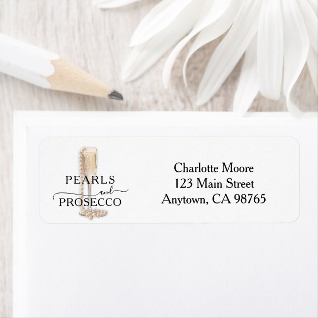Étiquette Adresse de retour de mariage Pearls & Prosecco (En situation)