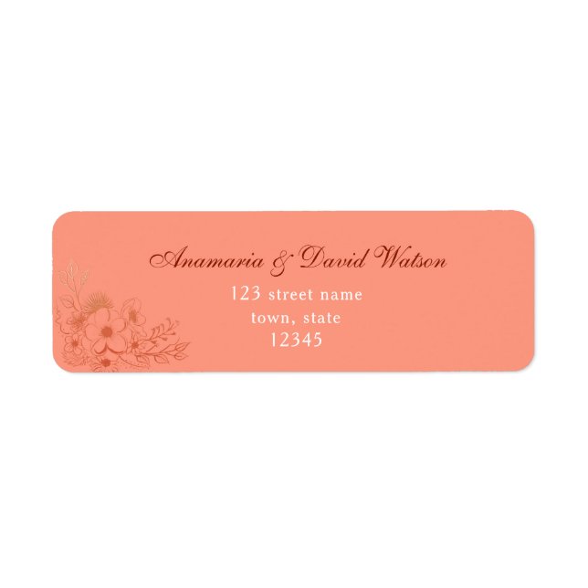 Étiquette Adresse de retour de mariage pêche (Devant)