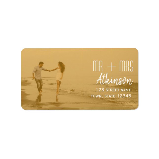 Étiquette Adresse de Retour de Mariage Photo Orange (Devant)