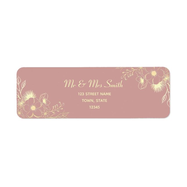 Étiquette Adresse de Retour de Mariage Rose Poussiéreuse (Devant)