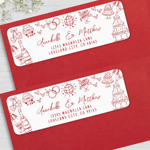 Étiquette Adresse de Retour de Mariage Rouge Fantaisiste Des
