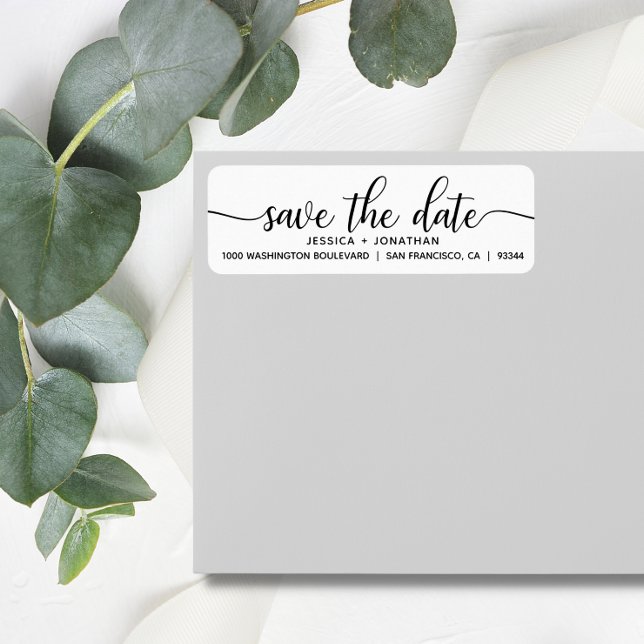 Étiquette Adresse de retour de mariage SAVE THE DATE Blanc N (White Black SAVE THE DATE Wedding Return Address Label)