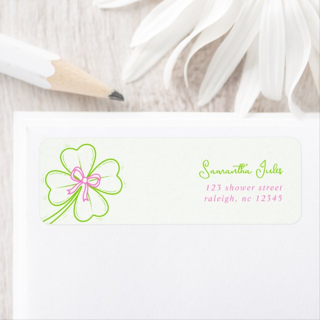 Étiquette Adresse de Retour de Mariage Shamrock Rose Vert (En situation)
