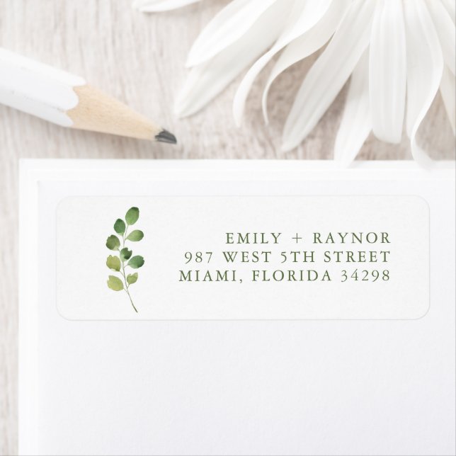 Étiquette Adresse de Retour de Mariage Simple avec Verdure E (En situation)