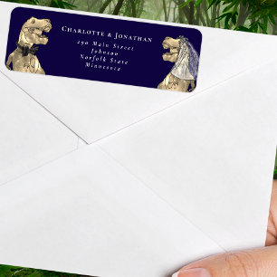 Étiquette Adresse de Retour de Mariage sur le Thème des Dino