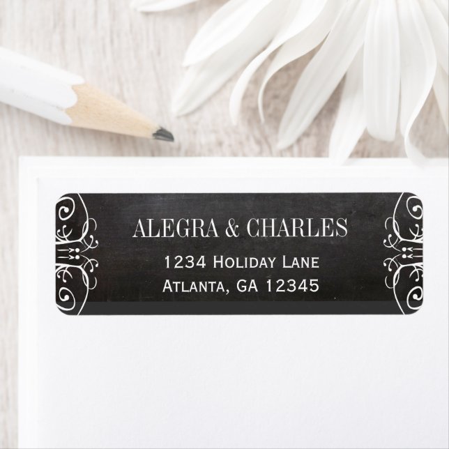 Étiquette Adresse de Retour de Mariage sur Tableau Noir (En situation)