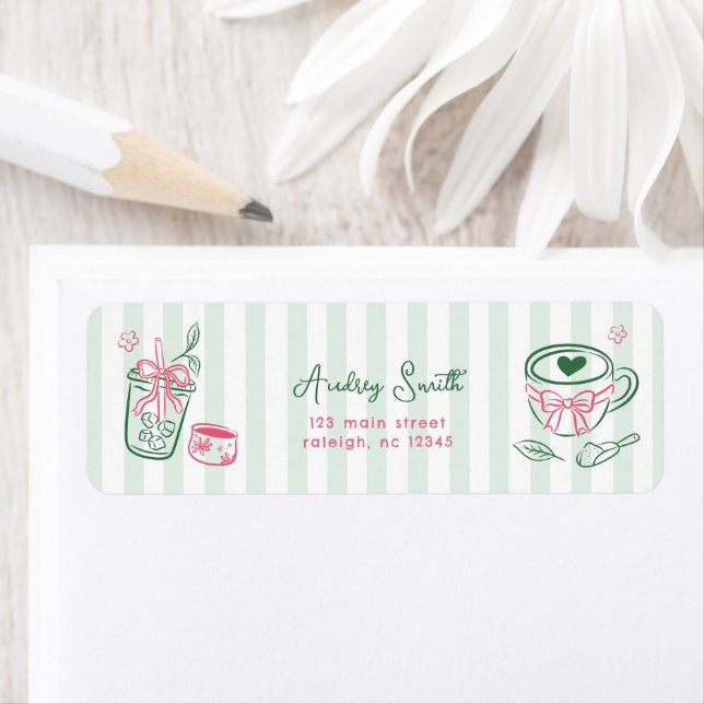 Étiquette Adresse de Retour de Mariage Thème Matcha Parfaite (En situation)