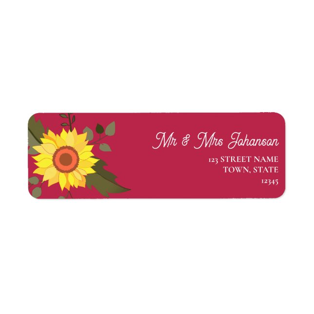 Étiquette Adresse de retour de mariage tournesol (Devant)